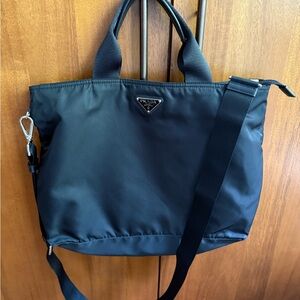 Prada Vintage Black Nylon East West Shopper Tote Bag